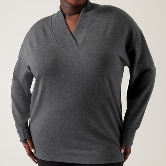 Athleta Clarity V-Neck Sweatshirt Womens Large Athleisure Cozy Black Heather NWT - Picture 13 of 14